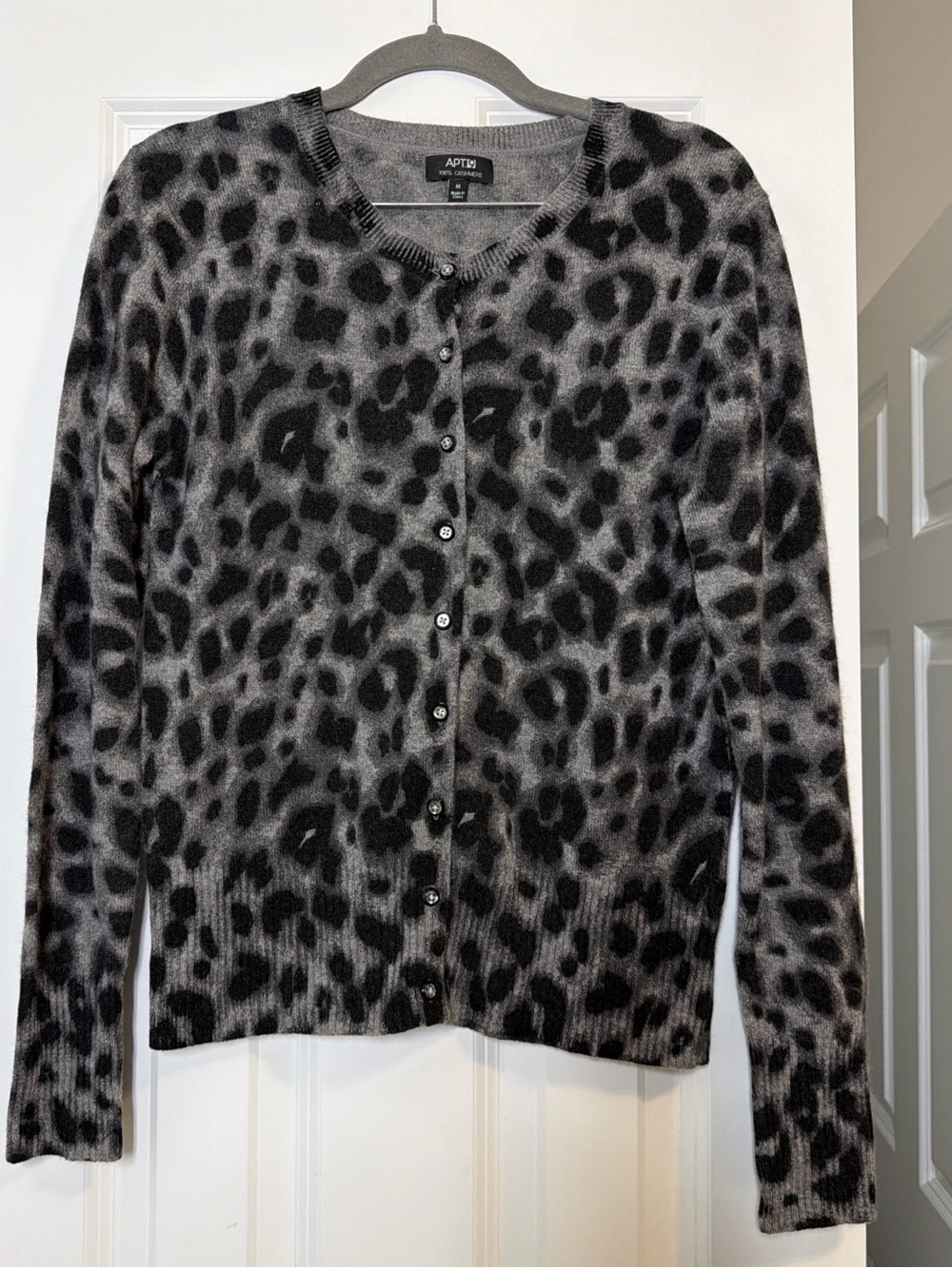 Apt. 9 Black and Gray Leopard Print Button-Up Cardigan